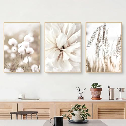 3er Poster Set Boho, Bohemian Poster & Kunstdrucke Set 50x70 Blumen Wandbilder Set, Weiße Blumen, Pflanzen, Totes Gras Abstrakte Beige Bilder Schlafzimmer Über Bett Leinwand Ohne Rahmen (30x40 cm) 3er Poster Set Boho, Bohemian Poster & Kunstdrucke Set 50x70 Blumen Wandbilder Set, Weiße Blumen, Pflanzen, Totes Gras Abstrakte Beige Bilder Schlafzimmer Über Bett Leinwand Ohne Rahmen (30x40 cm) von champracer