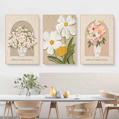 3er Poster Set Frühling Blumen, Ostern Poster Set Premium Bunte Bilder, Abstrakte Grüner Aquarell Blumen Pflanze Bilder Ohne Rahmen Leinwand Poster & Kunstdrucke Für Wanddeko (#02, 21x30 cm, Leinwand) von champracer