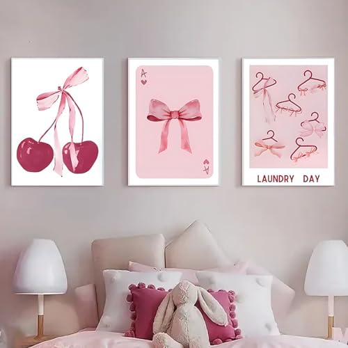 3er Poster Set Rosa, Bilder Rosa Poster & Kunstdrucke, Poster Aesthetic Boho Ohne Rahmen Leinwand Poster Set Deko Badezimmer Rosa, Schleifenknoten Wohnzimmer Schlafzimmer Wandkuns (#01,50x70 cm) von champracer