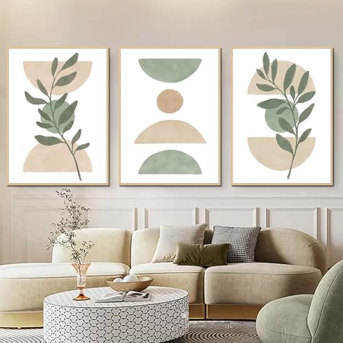 3er Premium Poster Set, Moderne Wandbilder Set Grün Boho Bilder Aesthetic Groß Wanddeko für Wohnzimmer Schlafzimmer und Esszimmer, Ohne Rahmen (40x50 cm,Grün) von champracer