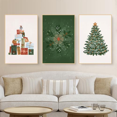 3er Weihnachten Premium Poster Set, Wohnzimmer Schlafzimmer Wanddeko, Weihnachten Wandbilder Kunst Leinwandbilder für Wohnzimmer Schlafzimmer Decor, Ohne Rahmen (40x50 cm) von champracer