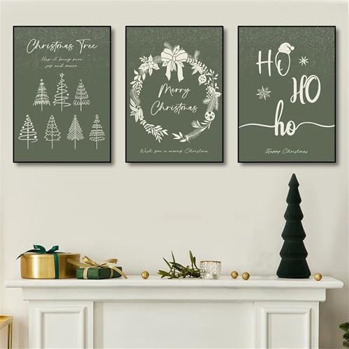 3er Weihnachts Poster Set, Leinwand Boho Moderne Aura Poster Set Aura Bilder, Grüner Cartoon Weihnachtsbaum, Weihnachtskranz Dekoration Zimmer, Weihnachtsbaum Poster & Kunstdrucke (30x40 cm) von champracer