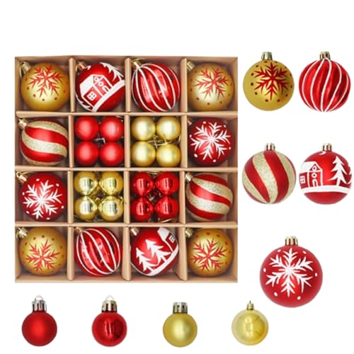 42er SetWeihnachtskugeln Christbaumkugeln Ornamente, für Feiertage Partydekoration Baumschmuck (Gold Rot,24x24 cm) von champracer