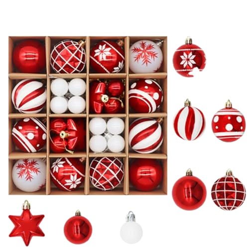 42er SetWeihnachtskugeln Christbaumkugeln Ornamente, für Feiertage Partydekoration Baumschmuck (Rot und Weiß,24x24 cm) von champracer