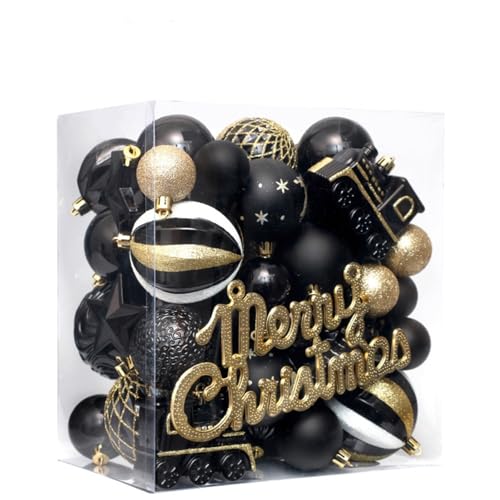 65er SetWeihnachtskugeln Bunte Malerei Christbaumkugeln Ornamente für Feiertage, Partydekoration Baumschmuck (Schwarz Gold,23x15.5x25 cm) von champracer