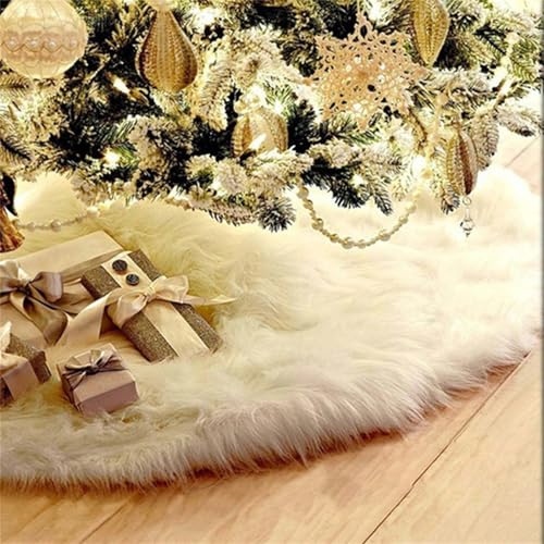 Cremefarbenes Weihnachtsbaumkleid, Weiß Plüsch Rund Weihnachtsbaumdecke, Urlaubsdekorationen und Geschenke, für Weihnachtsfeiertag Dekorationen (90 cm) von champracer