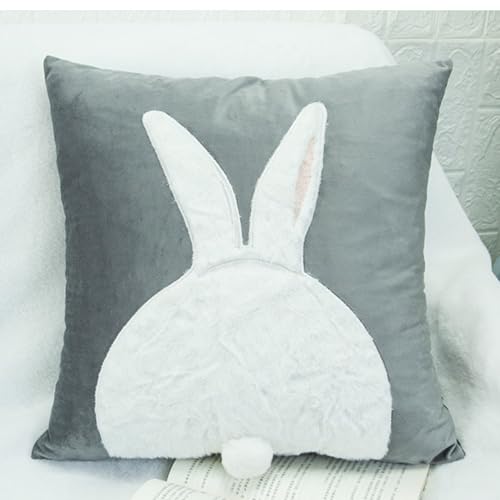 Kissen Kaninchen-Kissen Kissenbezug kissenbezüge Hasen Muster Fellkissen Deko für Sofa Schlafzimmer 45 x 45 cm (Grau (mit Schwanz)) von champracer