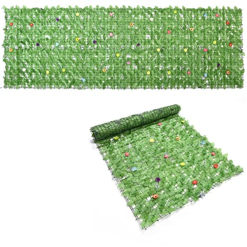Künstlicher Efeu Hecken Sichtschutz,Efeuzaun mit Netzgeweberückseite und verstärkter Verbindung,Dekoration für Außenbereich Gartendekoration sichtschutz Windschutz lärmschutz (50x300cm,D) von champracer
