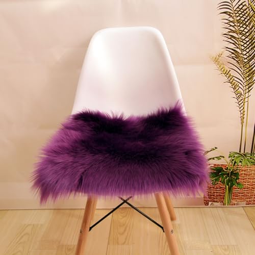 Kunstfell Sitzkissen, Kleiner Quadratisch Felle für Stühle, Plüsch Flauschiger Sitzauflage Stuhl, Flauschiger Teppich, Sitzfelle für Stühle Dekofell Schlafzimmer Asthetische (Lila, 60*60 CM) von champracer