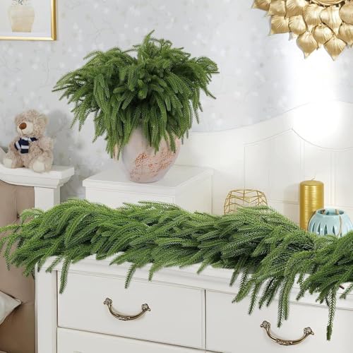 Norfolk Tannengirlande,künstliche,realistische Zederngirlande,künstliche Weihnachtsgirlande Lange künstliche grüne Girlande für Urlaub,grüne grüne Girlande für Tisch,Weihnachtsdekorationen (270cm) von champracer