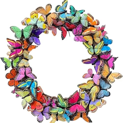Osterkranz Ostern Schmetterlin Frühling mit Blumenkranz- Dekorativer Tisch-Kranz Osterdekoration Dekorativer Türkranz mit Aufhänger (Schmetterlingskranz,10 cm) von champracer