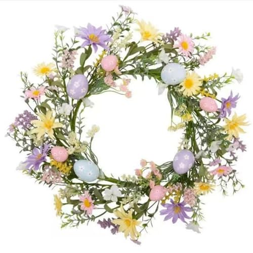 Osterkranz Türkranz mit Ostereiern Frühlingskranz kunstkranz Frühlingskranz Haustür zum Aufhängen Osterdeko für Draußen Wand Fenster (A,45cm) von champracer
