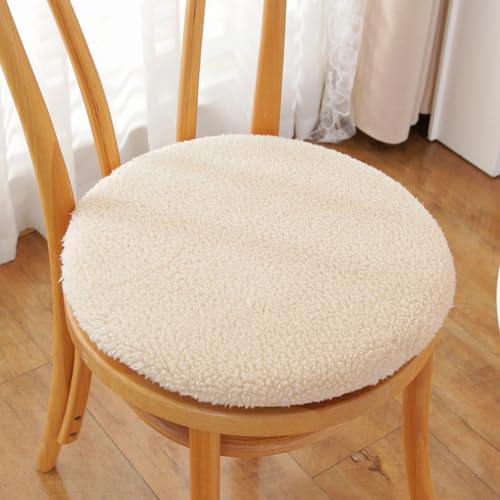 Plüsch-Stuhlkissen aus Lammwollimitat mit Reißverschluss, Winter Warm zu Halten rutschfeste Abnehmbar Waschbar Sitzkissen Rund, Stuhlauflage für Haus & Garten für Kinder und Erwachsene (Beige, 35 cm) von champracer