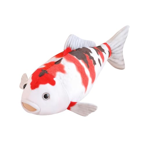 Riesen Simulation Karpfen Plüsch,Fish Pillows Dekoratives Kissen in Form eines echten Fisches, 3D Big Fish Shaped Dekokissen weichen PlüschKoi-Karpfen (rot und weiß,72x20x30 cm) von champracer