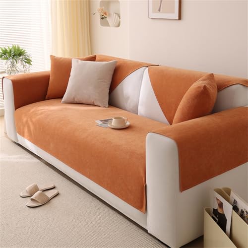 Sofabezug Wasserdicht Sofabezüge für 1-4 Sitzer, Couch Überzug Samt sofa überwurfdecke- mit Rutschfester Unterlage,Sofa Uberzug l form Sofa Cover für Haushalte mit Hunden (Orange,110x180 cm) von champracer