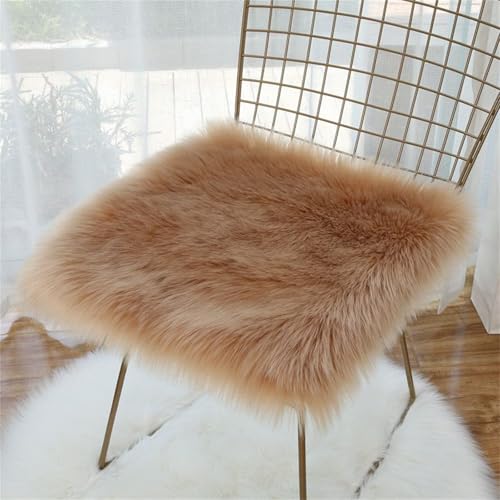 Stuhlkissen Kunstfell Quadratisch, Klein Quadratisch Sitzbezug Flauschiges Kissen, Sitzkissen Faux Lammfell Schaffell, Sitzauflage Quadratisch PlüSch für Wohnzimmer Schlafzimmer (Khaki,50x50 cm) von champracer