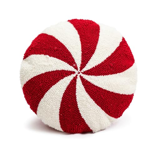 Weihnachtskissen Rot, Weihnachts Zuckerstangen Kissen,Weihnachts-Kissenbezug 45 * 45 cm,Plüschkissen Süßes Weihnachts, Cushion Cover Couch Deko (Rundes Kissen, Durchmesser 38 cm, mit Kern) von champracer