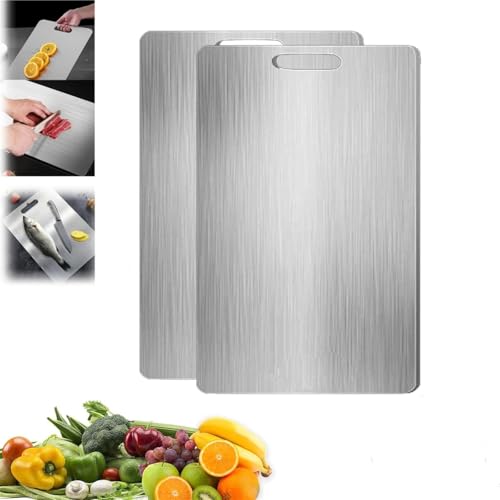 Yamato Schneidebrett, Große Schneidebrett aus reinem Titan, Schneidebrett für Küche, Edelstahl-Schneidebrett Doppelseitig für Fleisch, Gemüse (2PCS, 46x30 cm) von champracer