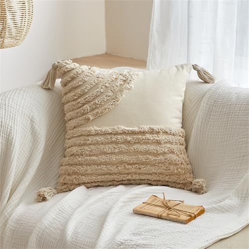 champracer 1 Set Boho Kissen, Beige Deko Baumwolle Dekokissen getuftete, Couchkissen für Wohnzimmer Schlafzimmer, Kissenhülle mit Verstecktem Reißverschluss (Halbkreis,45cmX45cm(Kein Kopfkissen)) von champracer