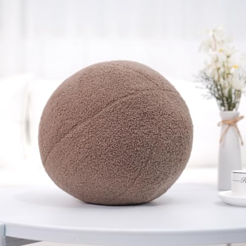 champracer 30cm 3D Runde Kissen Plüsch Ball Dekokissen Kugelförmige Wurfkissen Rundes Ballkissen Rundes Ballkissen Plüsch für Wohnzimmer Schlafzimmer Zierkissen (Mokka Braun) von champracer