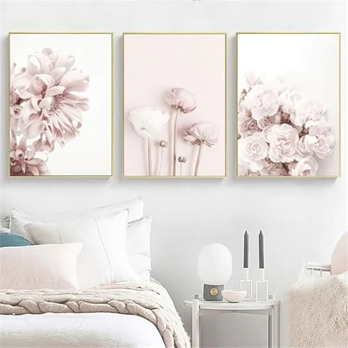 champracer 3er Poster Set Blumen Poster, Rosa Aesthetic Bilder Poster Blumen, Warmer Rosen Strauß Poster, Moderne Abstrakte Wildblumen Leinwand Bilder Poster & Kunstdrucke Wanddeko (50x70 cm) von champracer