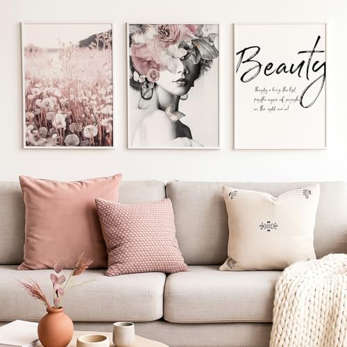 champracer 3er Poster Set Rosa Pampasgras Poster Wandbilder Deko Bilder Wandbilder Wohnzimmer Bilder Wanddeko Schlafzimmer, ohne Rahmen (30 * 40cm,B) von champracer