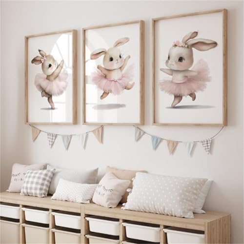 champracer 3er Premium Kaninchen Poster Set,Kinderzimmer Deko Hase Bilder Leinwand Bild Wandkunst,Wandbilder Deko Bilder Kinderzimmer,für Kinderzimmer Babyzimmer, Ohne Bilderrahmen (21x30 cm) von champracer