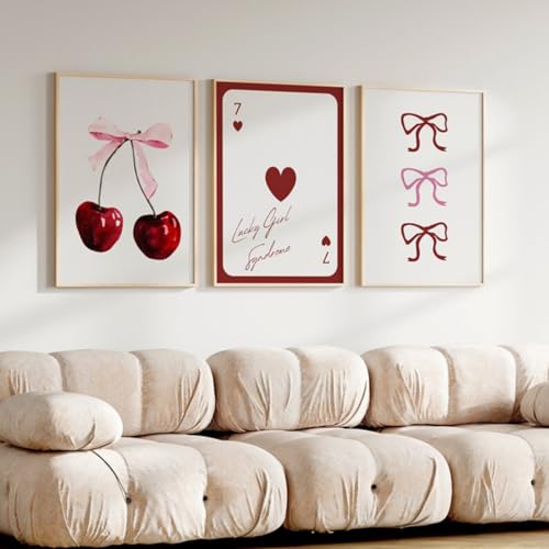 champracer 3er Rosa Poster Set Ästhetische Rosa Fliege Kirsche Wandbilder Modern Wanddeko Leinwand Bilder Set für Wohnzimmer Schlafzimmer Schlafsaal Teen Mädchen Zimmer Deko, Ohne Rahmen (21 * 30cm) von champracer