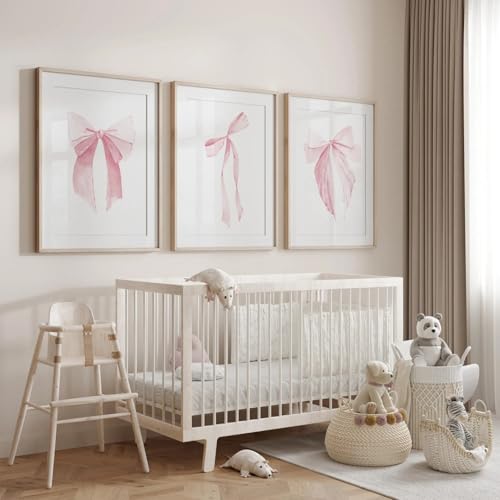 champracer 3er Rosa Poster Set Poster Aesthetic Ästhetisches rosa Herz-Schleifen-Muster Leinwand Wandkunst Mädchen Zimmer Deko Ohne Rahmen (50 * 70cm,A) von champracer