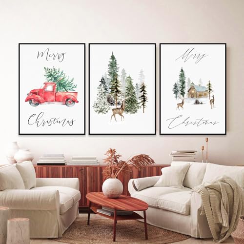 champracer 3er Weihnachts-Poster Set, Rote Weihnachten Boho Bilder Set, Ohne Rahmen Print Kunstposter,Wald Wandkunst Wandbilder Modern Wanddeko für Wohnkultur (21x30 cm,Elch) von champracer