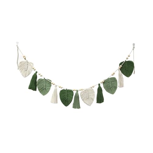 champracer Boho Deko Makramee Wandbehang Boho Deko Gewebtes Blätter Wandteppich Chic Tapisserie Fransengirlande für Wohnzimmer Kinderzimmer Wohnzimmer Schlafzimmer Balkon (Grün) von champracer