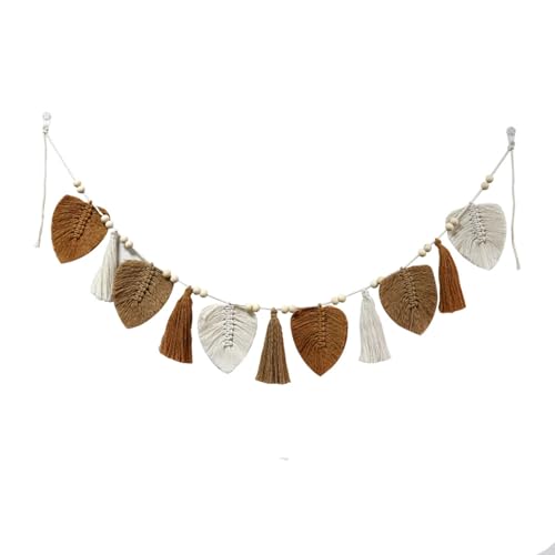 champracer Boho Deko Makramee Wandbehang Boho Deko Gewebtes Blätter Wandteppich Chic Tapisserie Fransengirlande für Wohnzimmer Kinderzimmer Wohnzimmer Schlafzimmer Balkon (Khaki) von champracer