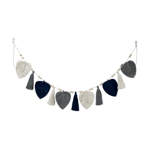 champracer Boho Deko Makramee Wandbehang Boho Deko Gewebtes Blätter Wandteppich Chic Tapisserie Fransengirlande für Wohnzimmer Kinderzimmer Wohnzimmer Schlafzimmer Balkon (dunkelblau) von champracer