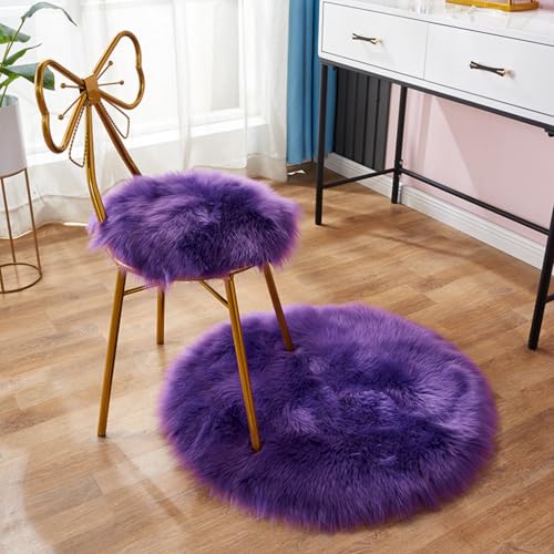 champracer Faux Lammfell Schaffell Teppich,Rund Hochflor Fluffy Teppich Plüsch Wohnzimmer Dicker Teppich,Kunstfell Teppich, Weicher und Flauschiger Teppich Wohnzimmer,Teppich Rund (Lila,40cm) von champracer