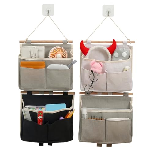 champracer Hängeorganizer Wand Hängend mit 3 Taschen Hängende Aufbewahrungstasche, Faltbares Leinen Wand Organizer Hängend mit Taschen für Badezimmer Küche Zuhause Büro (4er Set) von champracer