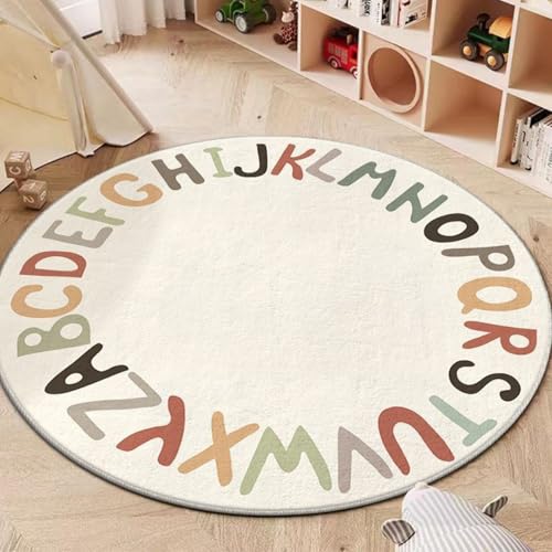 champracer Kinderteppich Rund Deko, Kaschmir-Imitat teppiche, Kinderzimmer teppiche Regenbogen Buchstaben Tiere, rutschfest Teppich für mädchen Wohnzimmer Schlafzimmer (Buchstabe B,120cm) von champracer
