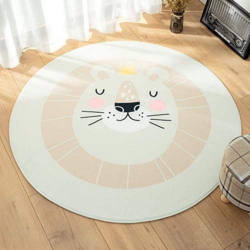 champracer Kinderzimmer Rund Spielmatte, Kinderteppich Rund Löwe Kopf, Wohnzimmer Babymatte,Teppich Kinder Schlafzimmer, Waschbarer rutschfest In- und Outdoor Teppiche (Beiger Löwe,60cm) von champracer