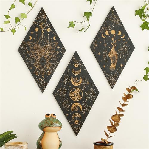 champracer Mondphasen Wanddeko Boho Holz Mandala Wand Deko Wanddekoration Kunstdekoration Wandbehang für Wohnzimmer Schlafzimmer Büro Bauernhaus von champracer