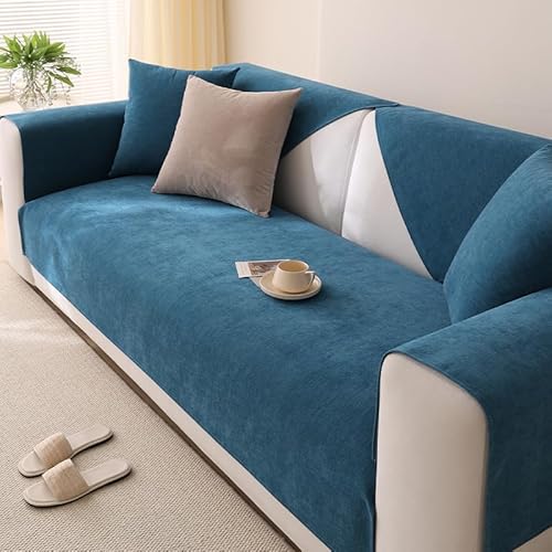 champracer Sofabezug Wasserdicht Sofabezüge für 1-4 Sitzer, Couch Überzug Samt Sofa überwurfdecke- mit Rutschfester Unterlage,Sofa Uberzug l Form Sofa Cover für Haushalte mit Hunden (Blau,70x180 cm) von champracer