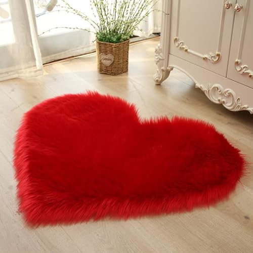 champracer Teppich Flauschig Herzform Teppich 40/50cm Kunstfell Schlafzimmer Teppich Wohnzimmer Teppich Warm Teppich Weich Moderner Stil Dekofell Sofa (Rot,70 * 90cm) von champracer