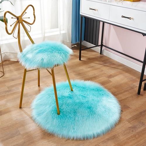 champracer Teppich Stuhkissen Minimalistischer Stil, Flauschig Kunstfell Herbstteppich,Warm Weich Moderner Stil Dekofell Teppich für Sofa/Schlafzimmer/Wohnzimmer (blau,60cm Durchmesser) von champracer
