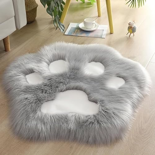 champracer Teppich Weich Niedlich Katzenpfote solide Farbe Plüsch Haar Teppich Minimalistischer Stil für Wohnzimmer/Kinderzimmer,Herbst DekoTeppich 1 Stück (Grau + Weiß,70 * 70cm) von champracer