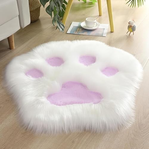 champracer Teppich Weich Niedlich Katzenpfote solide Farbe Plüsch Haar Teppich Minimalistischer Stil für Wohnzimmer/Kinderzimmer,Herbst DekoTeppich 1 Stück (Weiß + Lila,90 * 90cm) von champracer