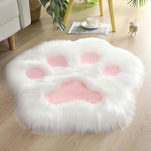 champracer Teppich Weich Niedlich Katzenpfote solide Farbe Plüsch Haar Teppich Minimalistischer Stil für Wohnzimmer/Kinderzimmer,Herbst DekoTeppich 1 Stück (Weiß + Rosa,120 * 120cm) von champracer
