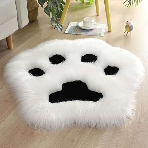 champracer Teppich Weich Niedlich Katzenpfote solide Farbe Plüsch Haar Teppich Minimalistischer Stil für Wohnzimmer/Kinderzimmer,Herbst DekoTeppich 1 Stück (Weiß + Schwarz,120 * 120cm) von champracer