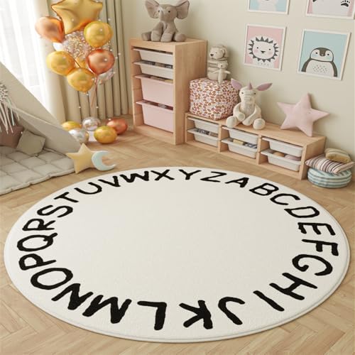 champracer Waschbare Teppich Junge MäDchen Kinderteppich Spielteppich,Kurzflor Cartoon-Muster Teppich, Weiche Teppiche Wohnkultur KinderzimmerSchlafzimmer Geeignet (Weiße Buchstaben,60 cm) von champracer