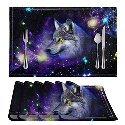 chaqlin Galaxy Animal Wolf Platzdeckchen-Set, hitzebeständig, rutschfest, Tischsets, Esstisch, Küche, Tischzubehör, Platzsets, 6 Stück, leicht zu reinigen chaqlin Galaxy Animal Wolf Platzdeckchen-Set, hitzebeständig, rutschfest, Tischsets, Esstisch, Küche, Tischzubehör, Platzsets, 6 Stück, leicht zu reinigen von chaqlin