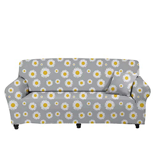 chaqlin High Stretch Couchhussen für Schonbezug Loveseat, Möbelschutz für Hunde Haustiere Waschbar Rutschfest Couchkissen mit Grau Gänseblümchen Muster Sofabezug für 2-Sitzer von chaqlin