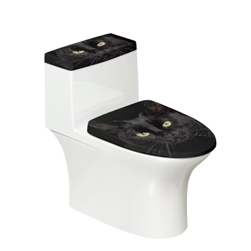 chaqlin Stretch Toilettendeckel Abdeckung und WC Tank Deckel Abdeckung Set mit Tier Schwarz Katze Druck WC Sitz Staubbezüge Waschbar Toilettendeckel Schutz und Tankdeckel Set 2 Stück von chaqlin