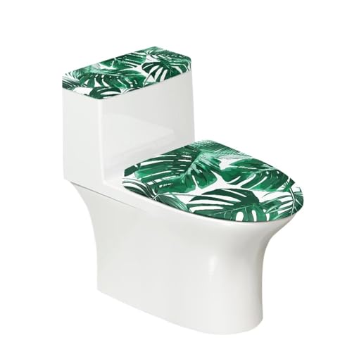 chaqlin Toilettendeckelbezug und Tankbezug im tropischen Blätter-Design, 2-teiliges Set für Toilettensitz, Stretch-Toilettensitzbezüge, Badezimmer-Zubehör von chaqlin